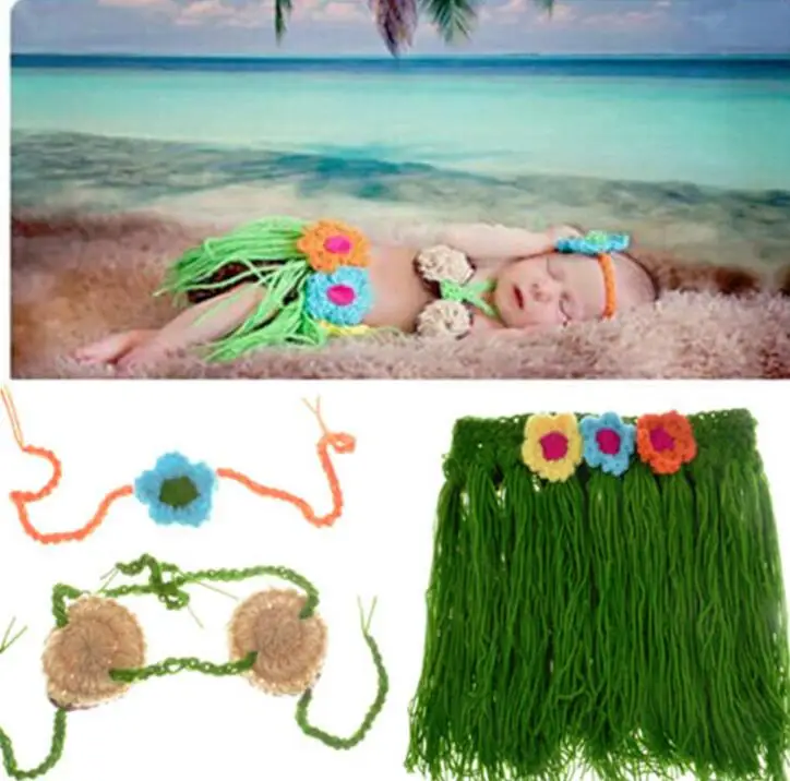 Hawaiian Hula Шапка-скафандр для фотосъемки новорожденных мальчиков и девочек, вязаная крючком одежда, боксер, боксерские перчатки+ штаны, комплект для малышей - Цвет: Hawaiian Hula