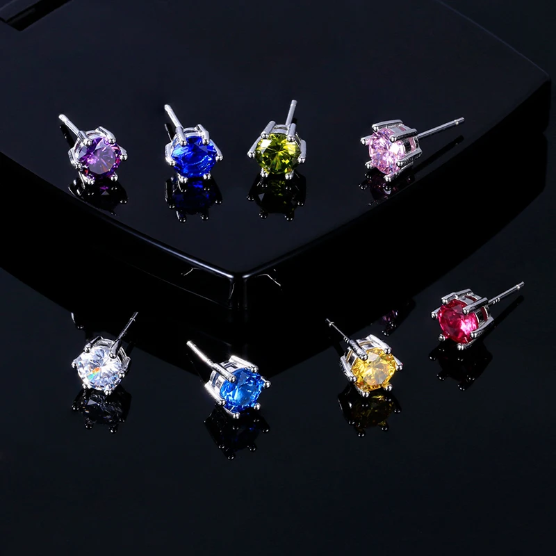 Женские серьги из серебра 925 пробы с фианитами|Серьги-гвоздики| |