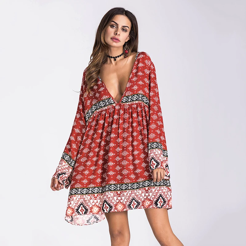 APOENGE Новое Бохо с цветочным принтом платье женские летние пляжные платья 2019