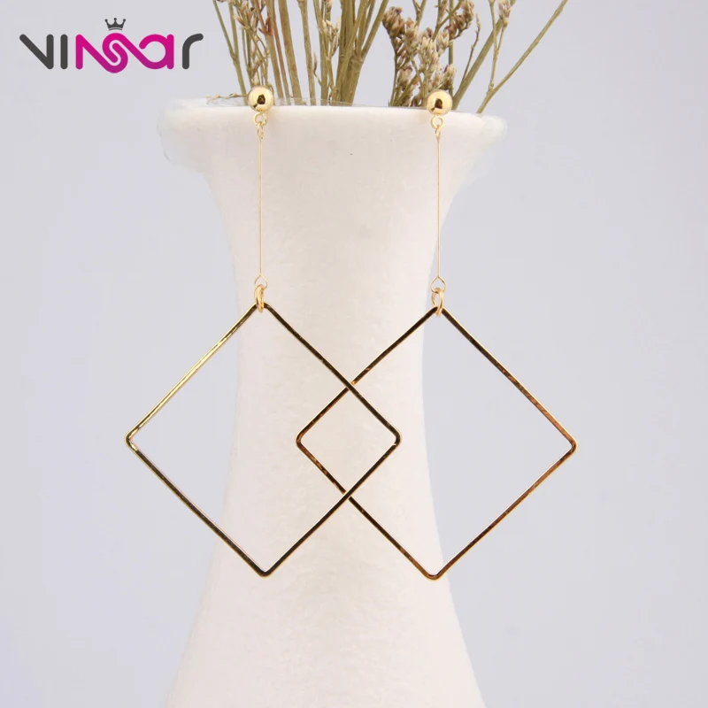 VINSAR Cute Korean Hollow Geometric Square Stud Earrings Women Simple Metal gold Alloy Girls Ear Jewelry Girl Gift SS05 | Украшения и