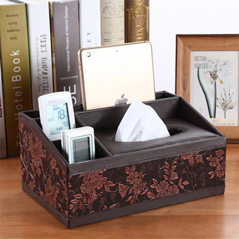 Multifunctional PU Leather Pen Holder Mobile Phone Remote Control Storage Box Tissue Stand Desk Decoration | Дом и сад