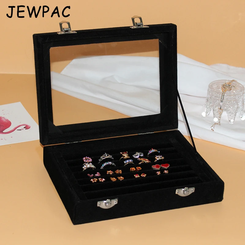 JEWPAC 22 3*15 2*5 см черный 7 слотов Витрина коробка для сережек кольцо Органайзер