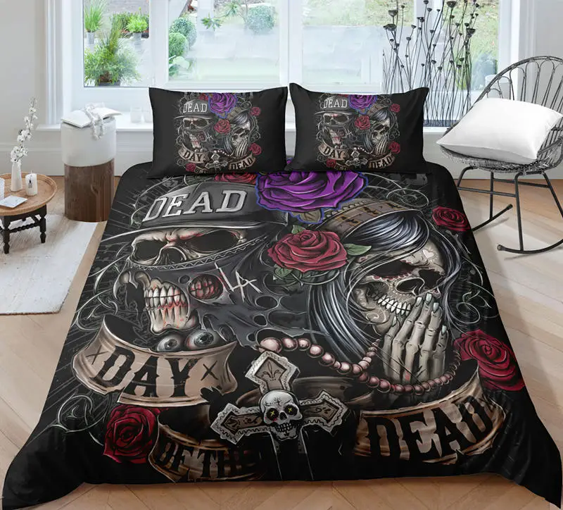 Новое поступление 3D Ужасный Череп Скелет Черная голова смерти дизайн Твин Король