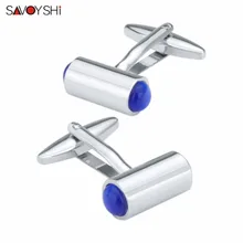 SAVOYSHI Blue Opal Cufflinks for Mens Shirt Cuff buttons High Quality Stainless steel Cylinder Cuff link Fashion Jewelry