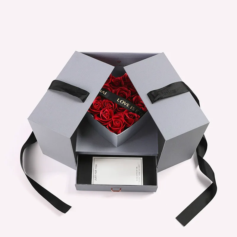 Red Rose Классическое мыло цветок подарочная коробка оригинальность дверь открытие стиль в форме сердца Цветок День святого Валентина подарки продвинутый серый - Цвет: Red Rose