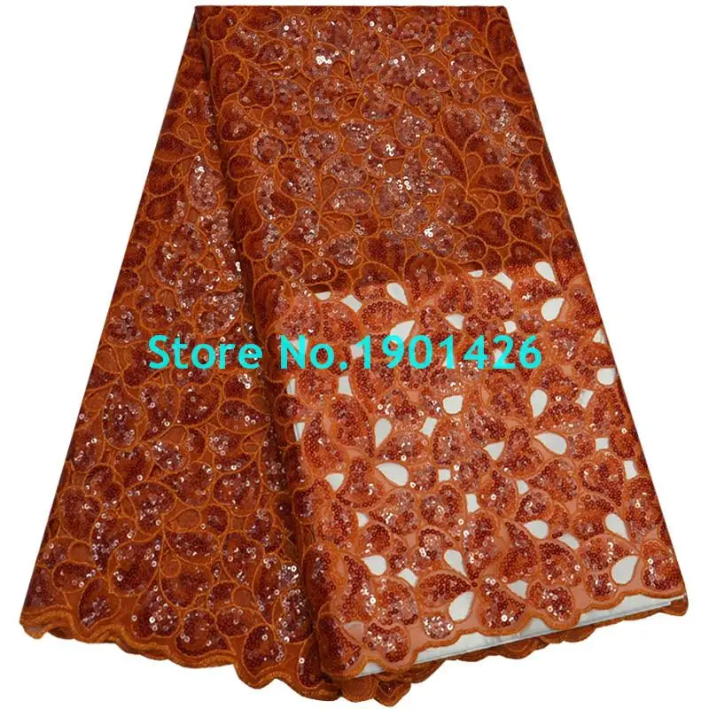 Высокое качество Желтый органзы кружевной ткани Handcut с блестками вышивкой и