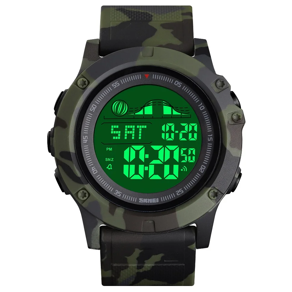 Green Camouflage SKMEI, мужские спортивные часы, модные, повседневные, светодиодный, цифровые, для улицы, водонепроницаемые, мужские, обратного отсчета, двойное время, наручные часы, Relogio Masculino - Цвет: Green Camouflage