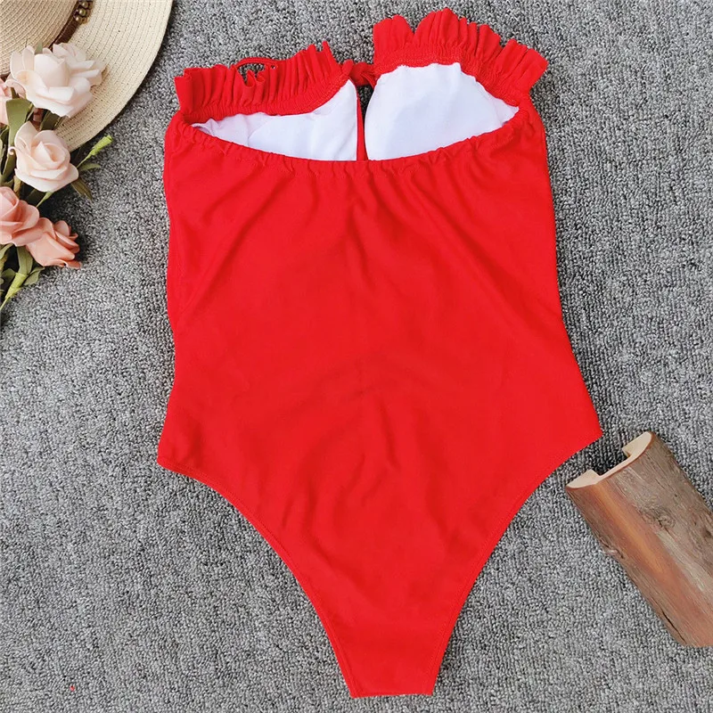 Глубокий v образный вырез чарующие боди Цельный купальник оборки бордовое бикини