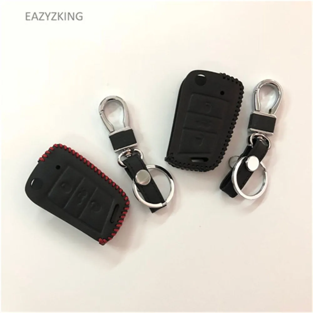 Кожаный чехол для автомобильного ключа Volkswagen VW Golf 7 GTI R MK7 Tiguan 2017 Skoda Octavia A7 Seat Leon Ibiza