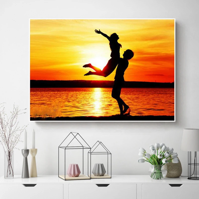 Full 5D DIY Daimond Painting Cross-stitch Sunset Love Couple Diamond Mosaic Square Rhinestones Paintings Embroidery Decor | Дом и сад