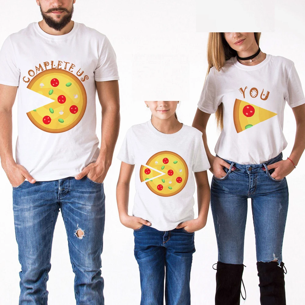 

Family Look Matching Outfits T- Shirt Kid Creative Pizza Printed Father And Son Mother Daughter Clothes Cotton Short Sleeve Tees