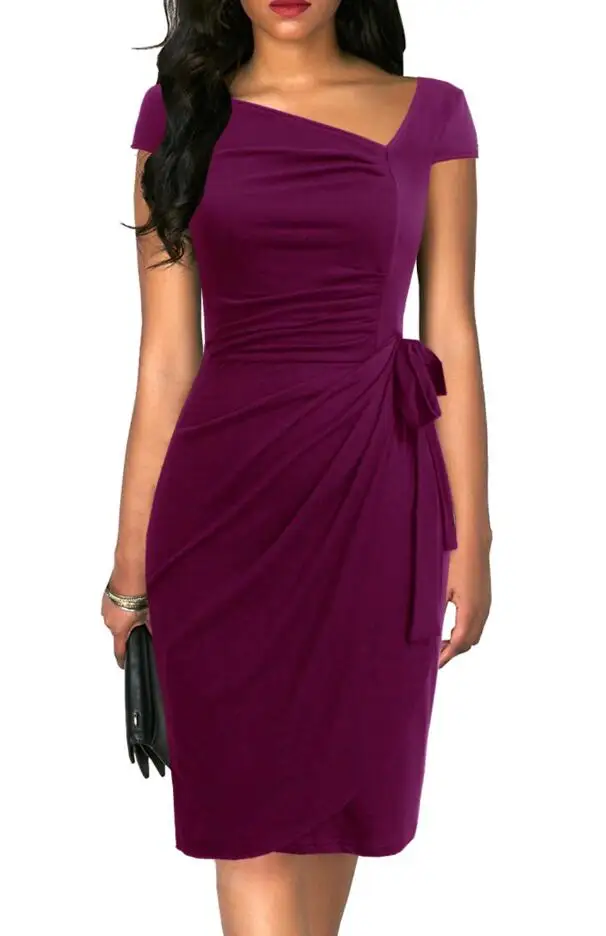 8022 Purple Berydress, Ретро стиль, 1950 s, с короткими рукавами, с рюшами, облегающее, облегающее, женское платье, эластичное, с поясом, коктейльное, вечерние, для работы, миди, черное платье - Цвет: 8022 Purple