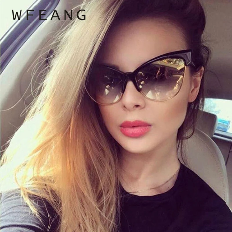 WFEANG модные брендовые дизайнерские кошачий глаз солнцезащитные очки для женщин
