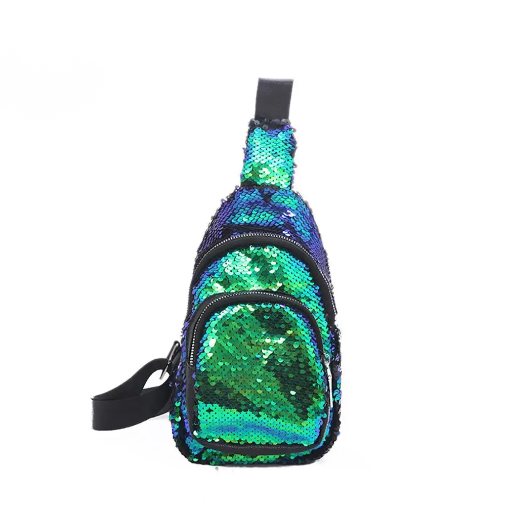 Зеленый Fanny Pack Multi-function Fashion Mermaid Sequin Bag Reflective Laser Shoulder Bag Women's Belt Waist Bag Bum Pochete#40 - Цвет: Зеленый
