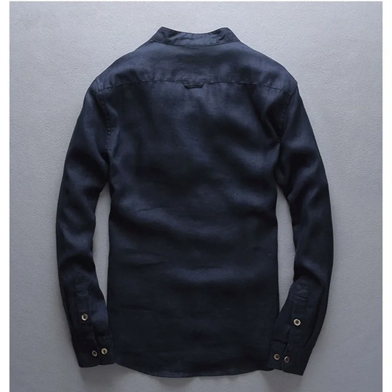 Мужская Повседневная рубашка из 100% льна голубая с длинными рукавами большие