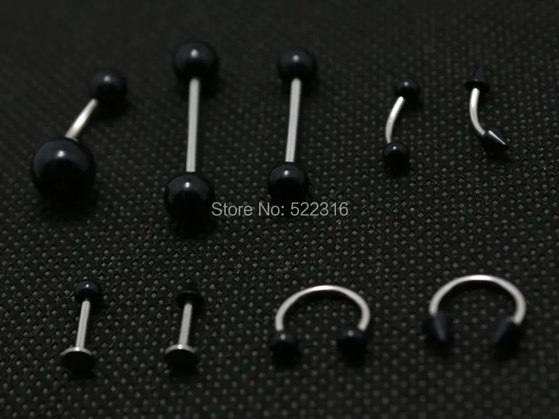 Язык губы брови носа живота кольца 900 шт. черного цвета Пирсинг из нержавеющей