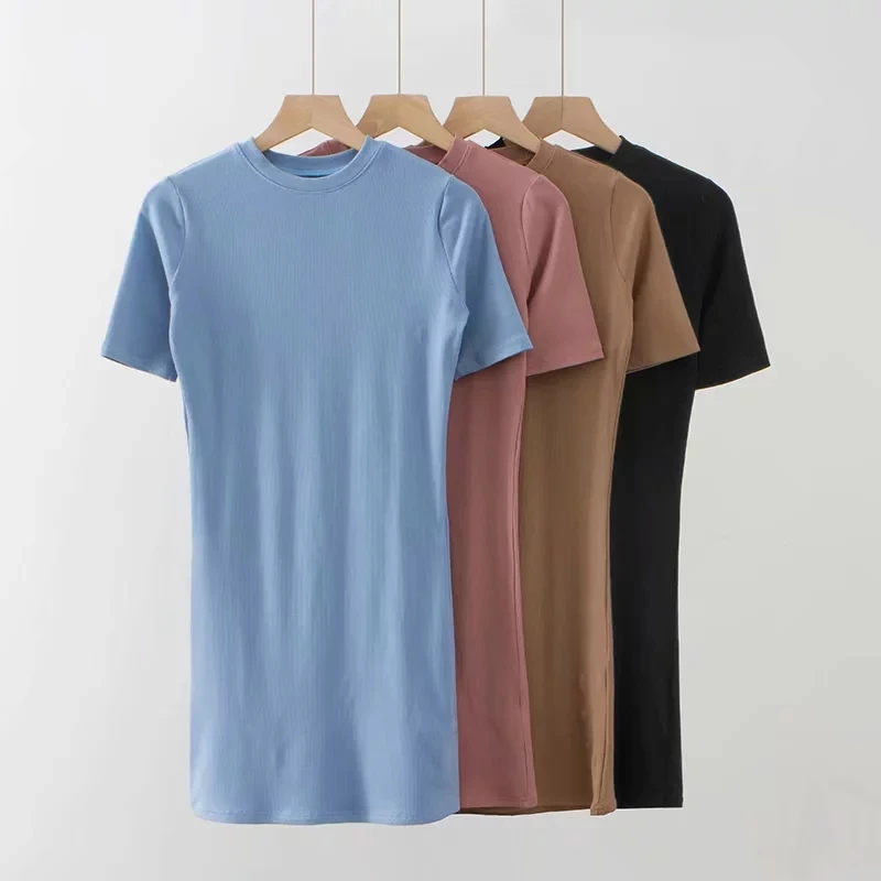 Женское мини-платье в рубчик с коротким рукавом | Женская одежда