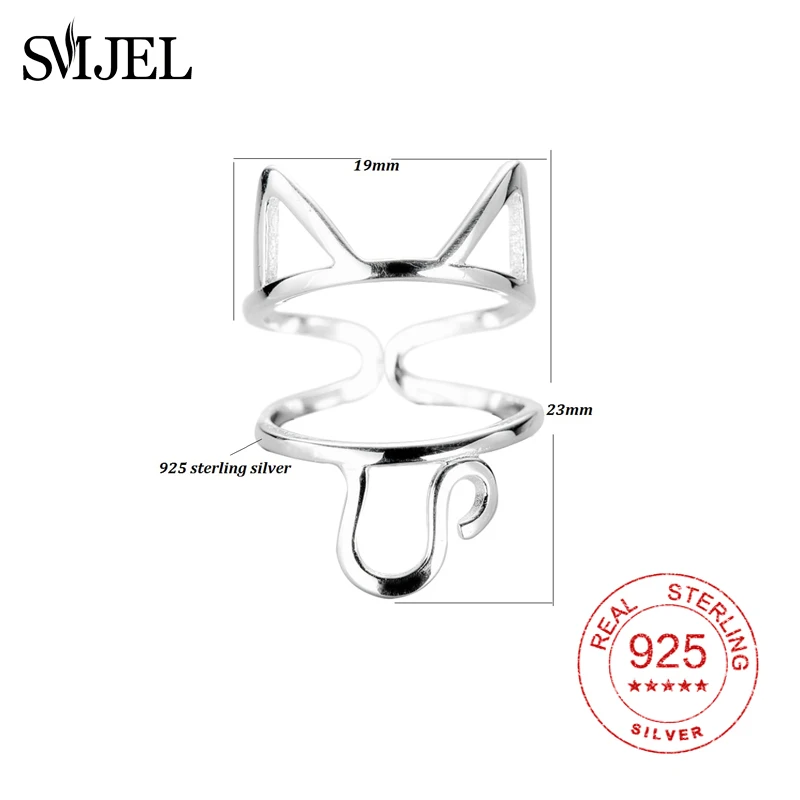 SMJEL 925 стерлингового серебра Милые Роскошные кошечки массивные кольца для женщин
