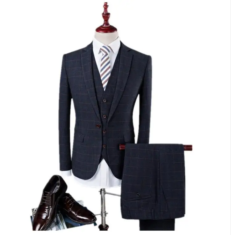 (Jacket+Pant+Vest) Male Suits Slim Fit Fashion Leisure Man Business Men Coat Blazers Free Shipping Custom Wedding Suit