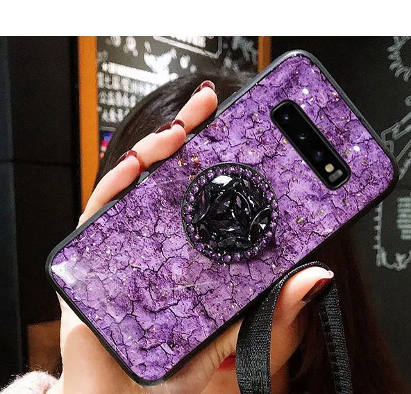 Purple with Bracket Модные Мрамор Блестящий силиконовый чехол для samsung Galaxy S10 плюс S10E S9 S8 S7 Edge Note 8 9 10 Pro на M10 M20 M30 A20E A2 ядро - Цвет: Purple with Bracket