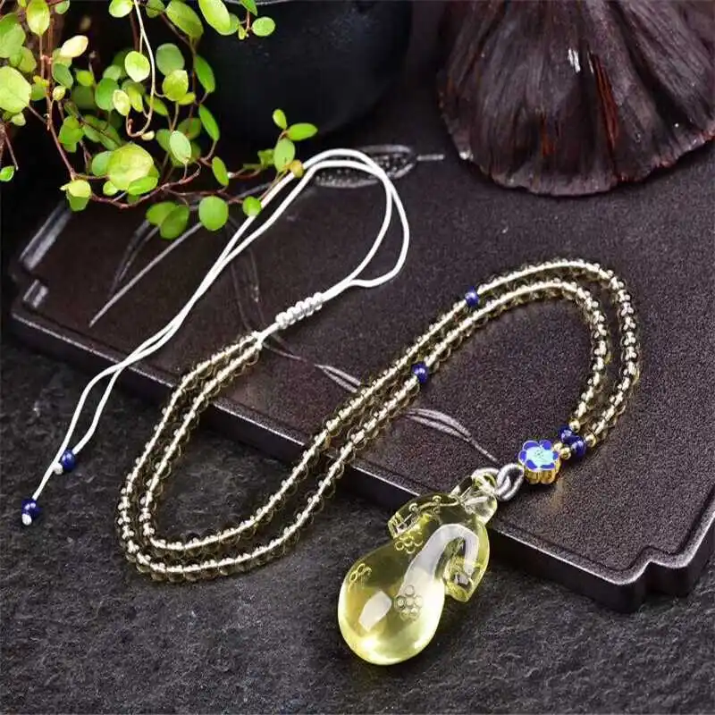 

JoursNeige Yellow Vintage Cheongsam Natural Crystal Pendants Sweater Chain Necklace Lucky for Women Folk-custom Fashion Jewelry