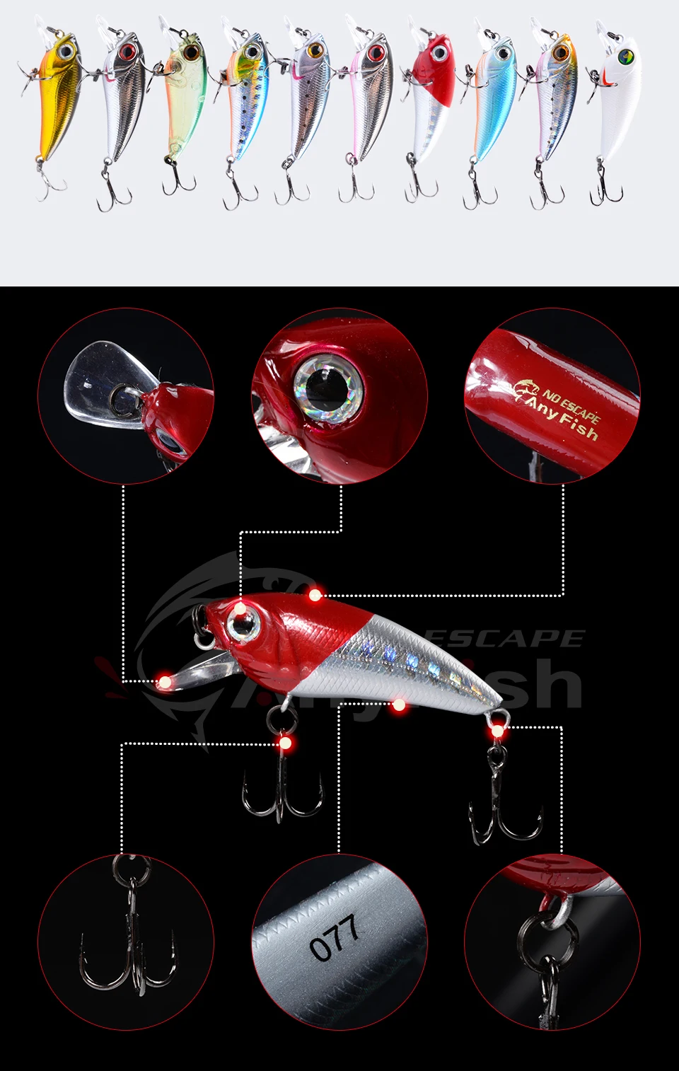 ANYFISH WOBBLING SHAD 40F-SR жесткая приманка для рыбалки 10 цветов на выбор 4 см 2,5 г с 2 рыболовными крючками глубина погружения 0,5 м 3D глаза