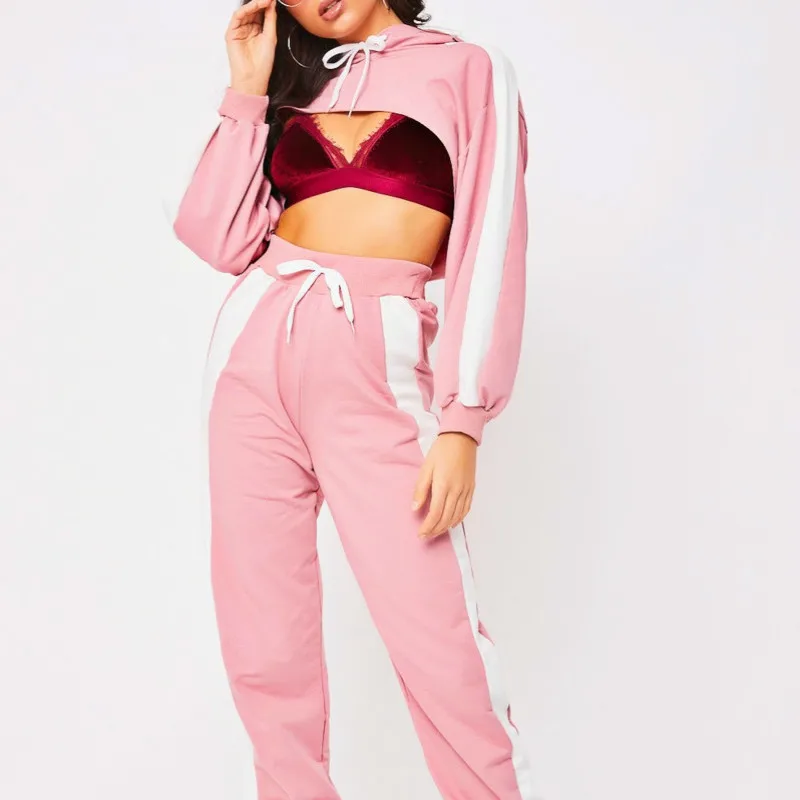 Loneyshow женские костюм Мода с капюшоном топ и длинные штаны комплект из 2 частей