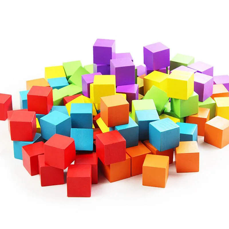 100 pcs/set Wooden Cubic Brick Game Cubes DIY Color Blocks Set Toys Educational For Baby Children Square | Игрушки и хобби
