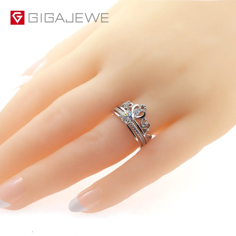 GIGAJEWE Moissanite кольцо 0.6ct 5,5 мм круглая огранка F цвет 925 серебро золото многослойное покрытие модный символ любви подарок подруге