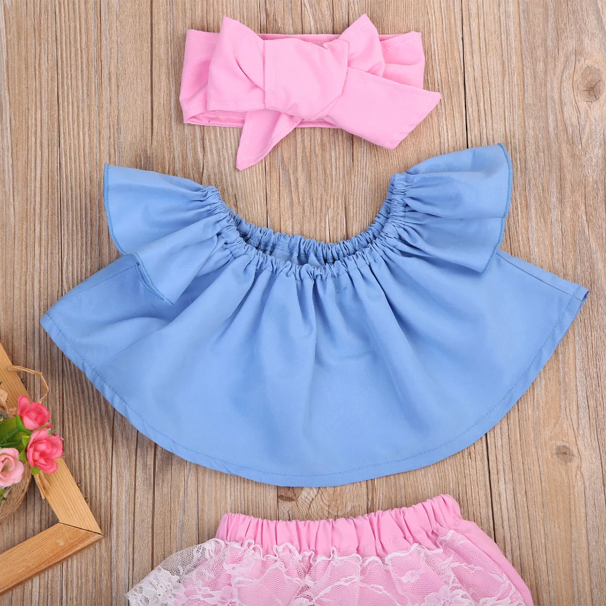 3 шт./компл. топ с оборками и открытыми плечами для маленьких девочек + кружевные