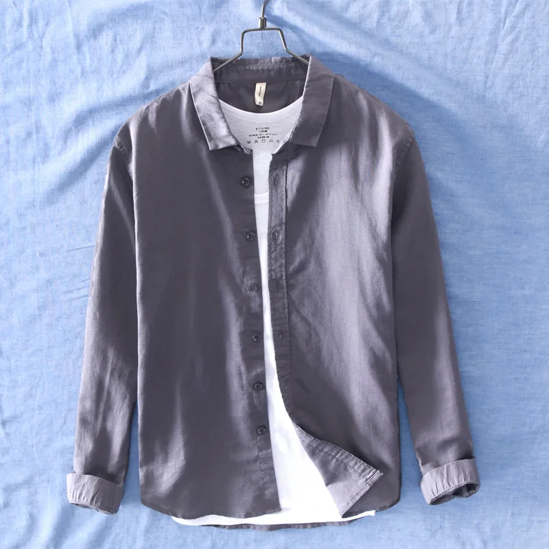 

2020 men's cotton and linen leisure shirt comfortable breathable autumn long sleeve shirt