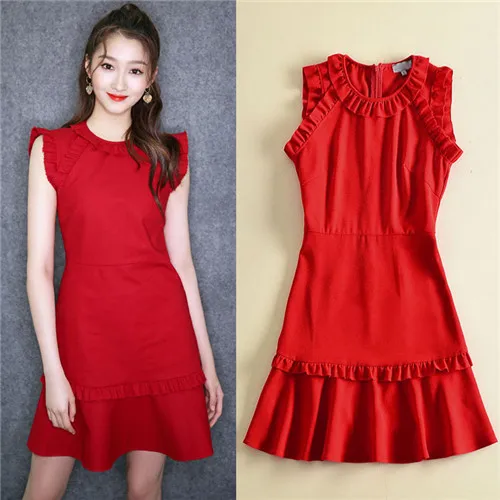 О-образным вырезом Flutter Sleeve dress для женщин Новое поступление высокое качество