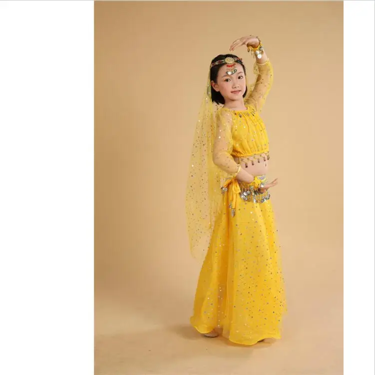 Детский костюм для индийского танца из 5 предметов девочек (топ платье вуаль пояс