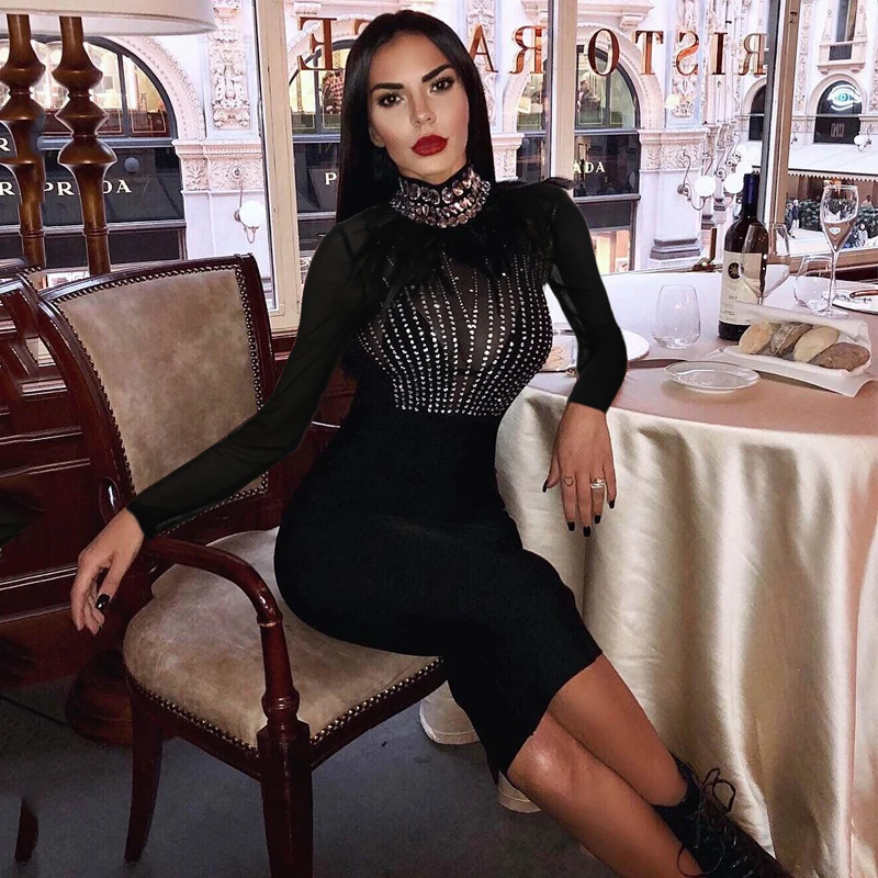 INDRESSME женское весеннее платье сексуальное с длинным рукавом перо Бисероплетение