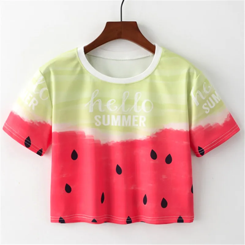 New Harajuku Women T-shirt Hello Summer &amp Watermelon Print Women's Shirts Kawaii Casual Fashion Short Tops Female | Женская