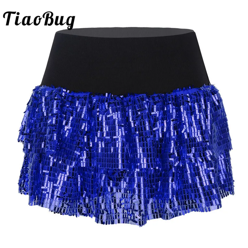 

TiaoBug Shiny Sequins Glitter Women Ballet Tutu Skirt with Built-in Shorts Stage Performance Cheerleader Sexy Jazz Dance Costume