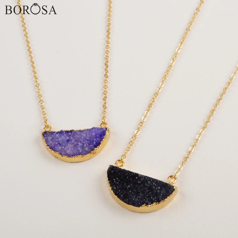 BOROSA полулуна Радуга кулон Agates Друза Geode соединитель фиолетовый черный цвет AB