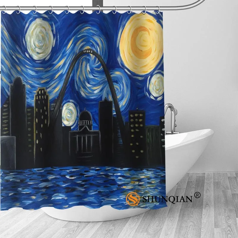 

Custom Van Gogh Starry New Arrival Polyester Fabric Printing Shower Curtain Waterproof With Hooks Bath Curtain For Bathroom Gift