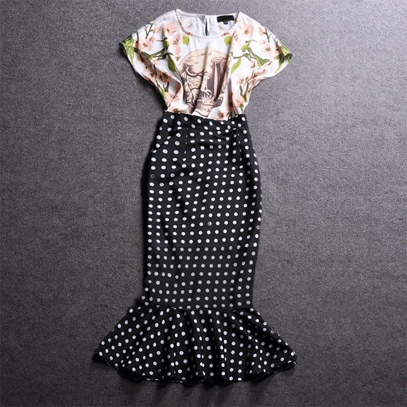 2017 весенние женские хлопковые юбки + топ с принтом модные Русалочки сексуальные в