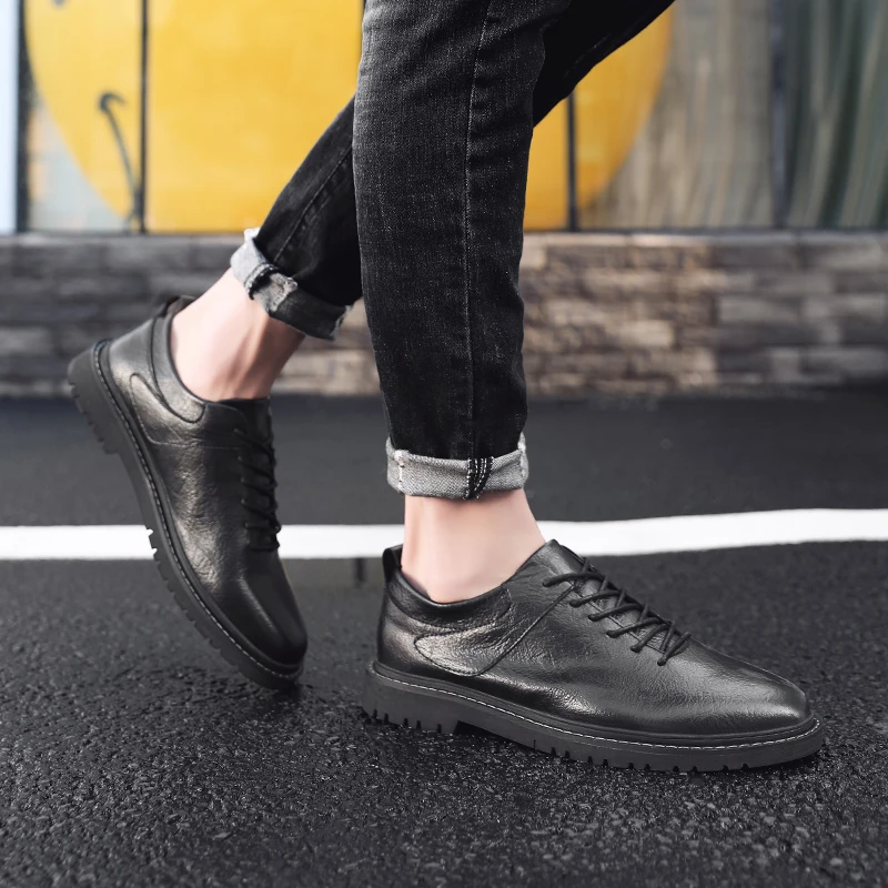 

genuine leather Mens Casual Shoes lace up Moccasins Loafers Breathable Driving Shoes Men Soft Bottom sneakers business shoes L4