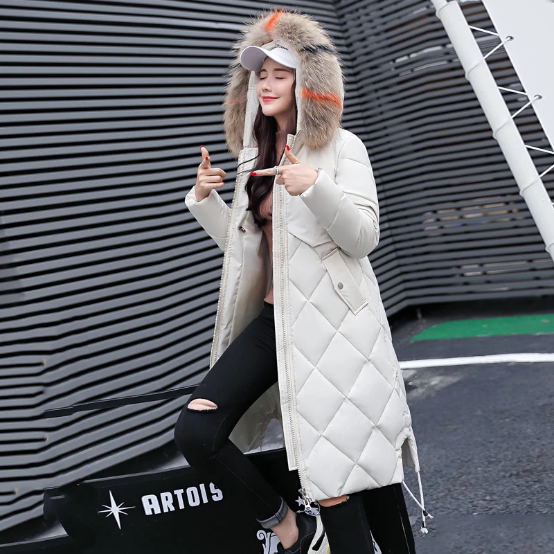 Теплый с капюшоном меховой воротник хлопок длинная парка плюс Размеры Для женщин