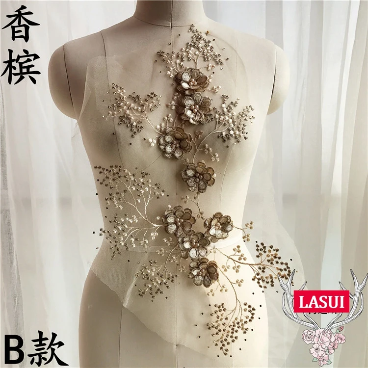 LASUI 52*23 см/38*29 см высококачественные 3D Цветы из бисера аппликации кружева с