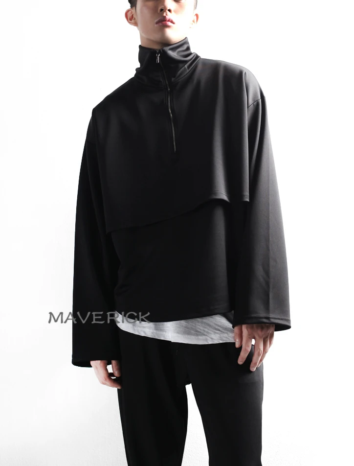 

S-6XL 2019 Fashion men's clothing 2018 Hair Stylist Fake two pieces Double-deck sweatshirt plus size costumes