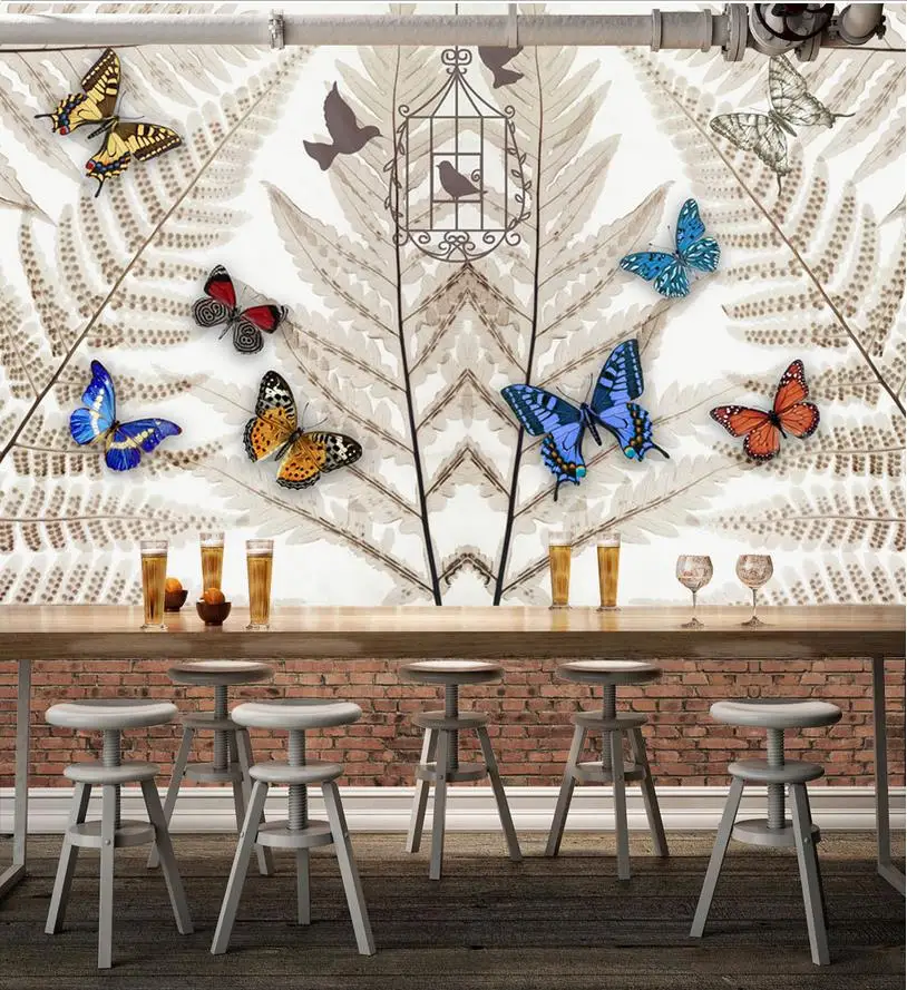 Ванная комната 3d обои старинные абстрактные птицы с бабочками для гостиная
