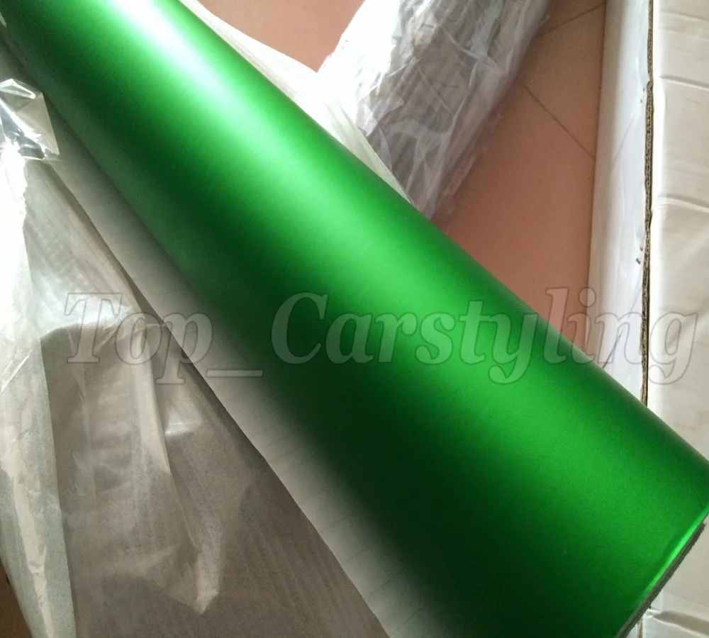 Зеленая атласная матовая хромированная фотонаклейка с безпузырьковым покрытием