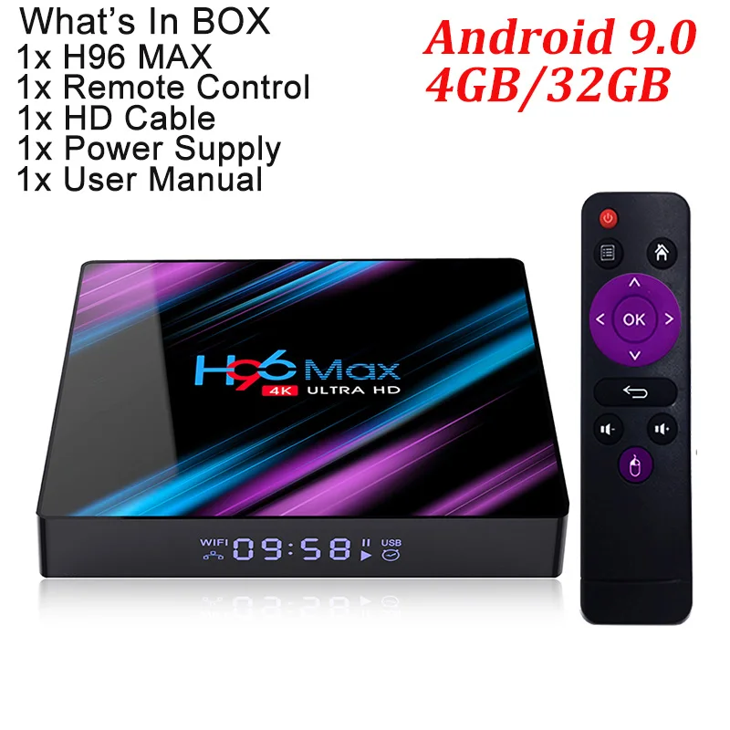 4G 32G H96 MAX Smart tv Box Android 9,0 4 Гб ОЗУ 32 ГБ/64 Гб ПЗУ Rockchip RK3318 двойной wifi 4K USB3.0 H.265 BT4.0 телеприставка PK X88 PRO - Цвет: 4G 32G