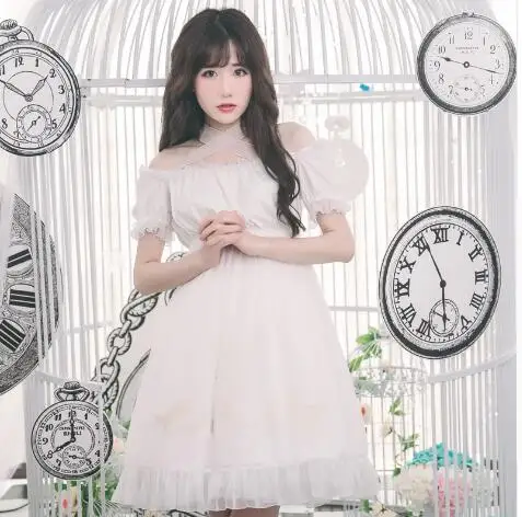 Готическое черно белое платье для девочек с короткими рукавами и принтом