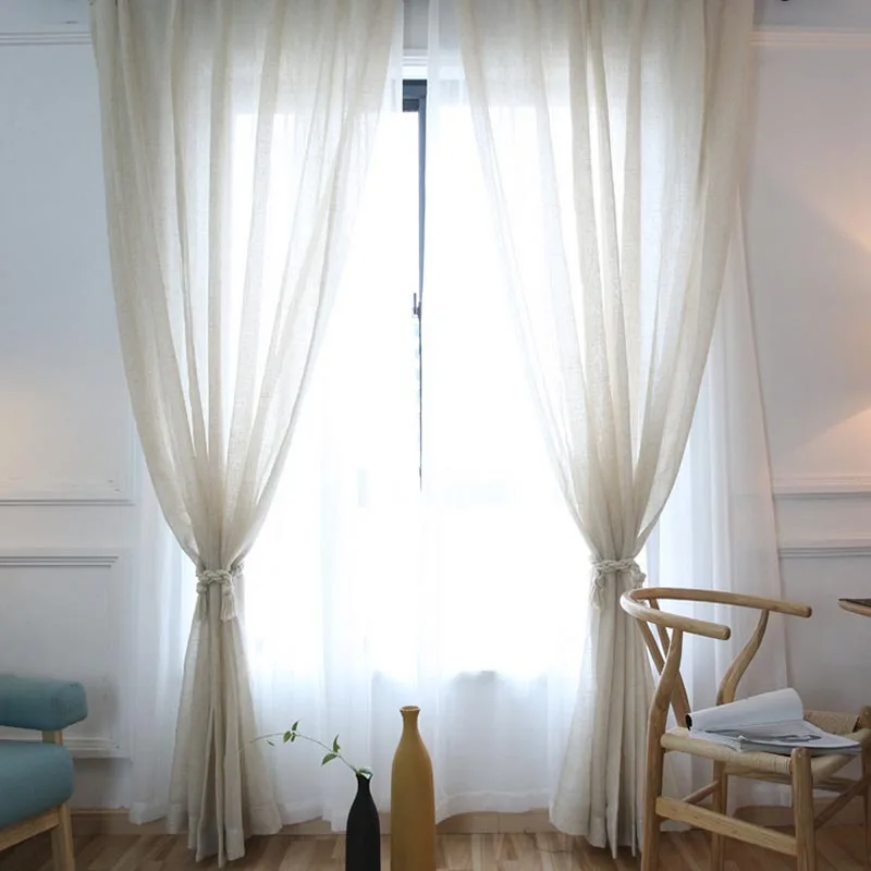 Однотонные элегантные современные однотонные из искусственного льна тюль