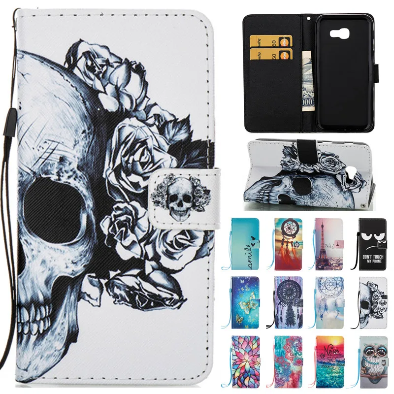 

Luxury Skull Owl Tower Butterfly Leather Flip Cover Case For Samsung Galaxy A3 A320 A5 A520 2017 J3 J5 J7 Prime Case phone Coque