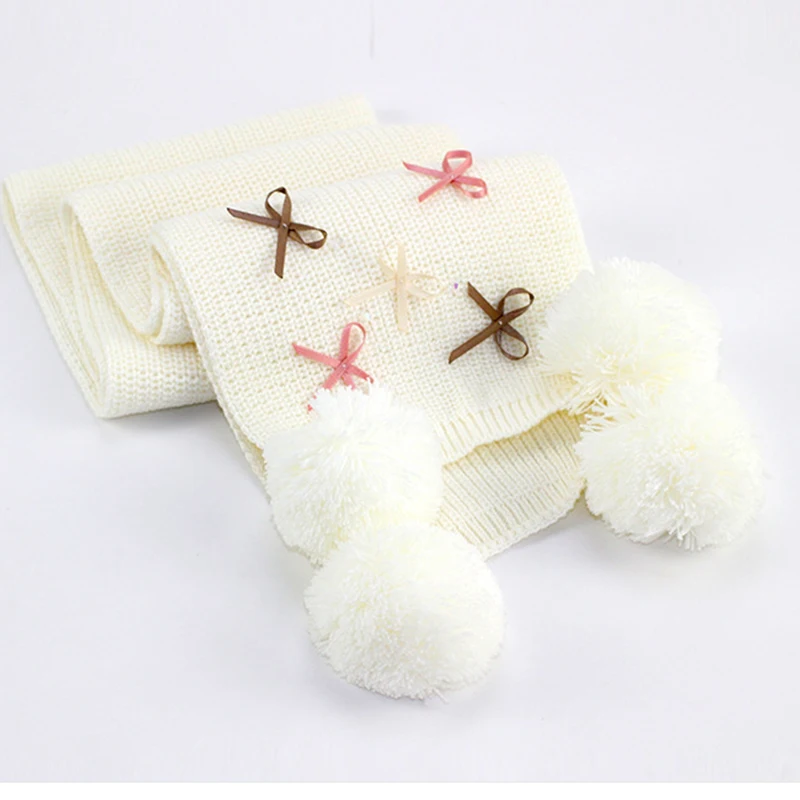 Зимний хлопчатобумажный шарф для девочек вязаный детский с помпоном детская